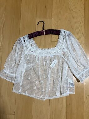 GAP White Lace Square-Neck Peasant Top size petite medium